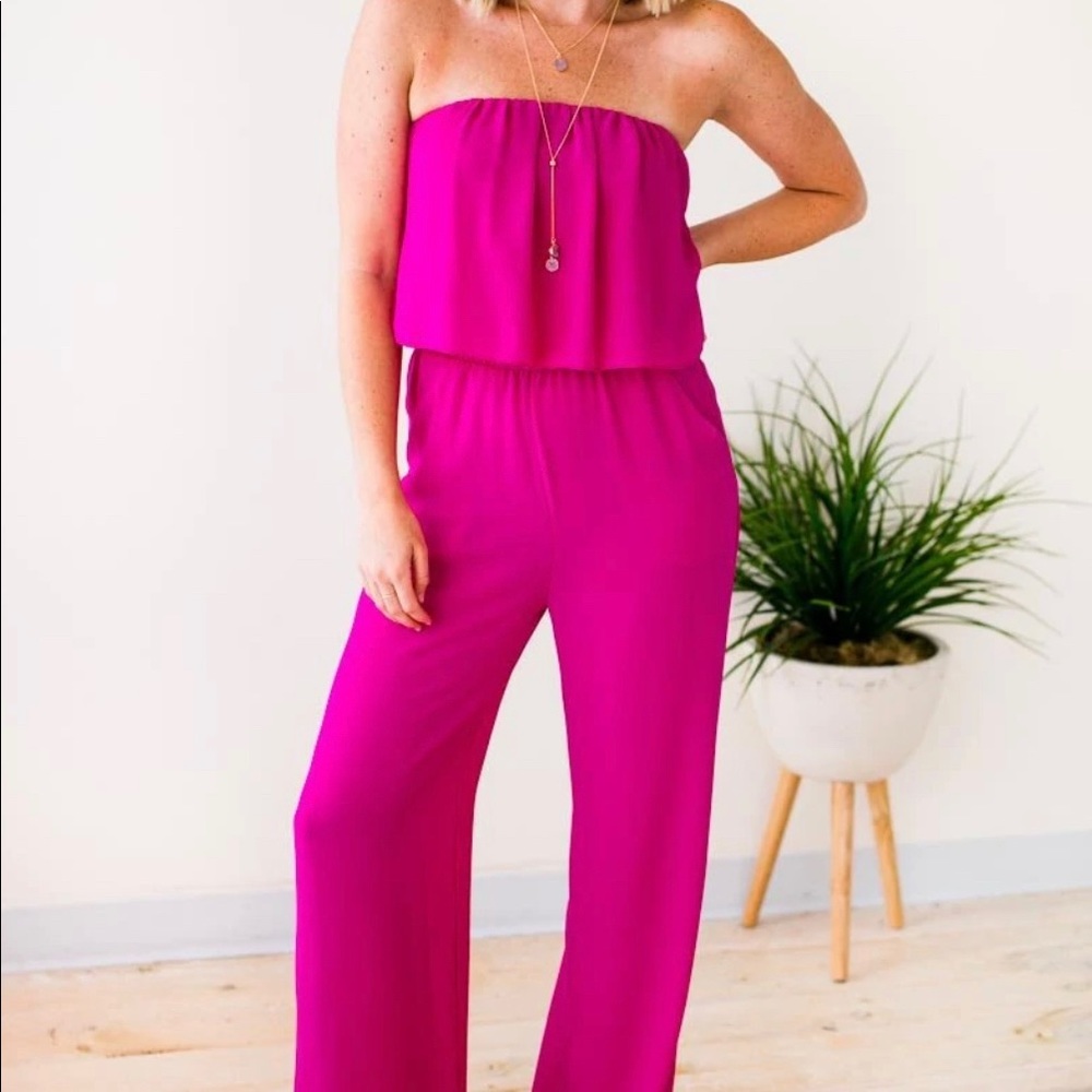 Haute Hues Fuchsia Strapless Jumpsuit